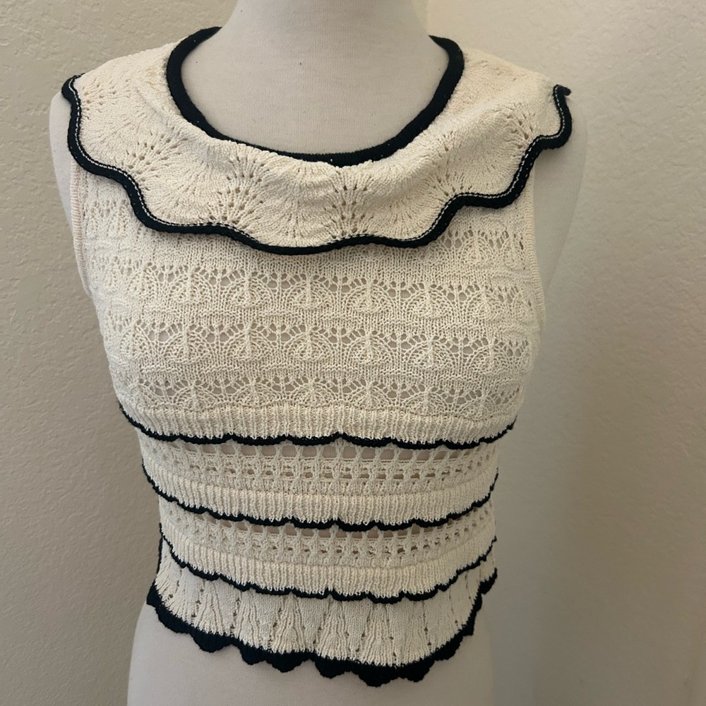 Zara Cream and Black Knit Crop Top